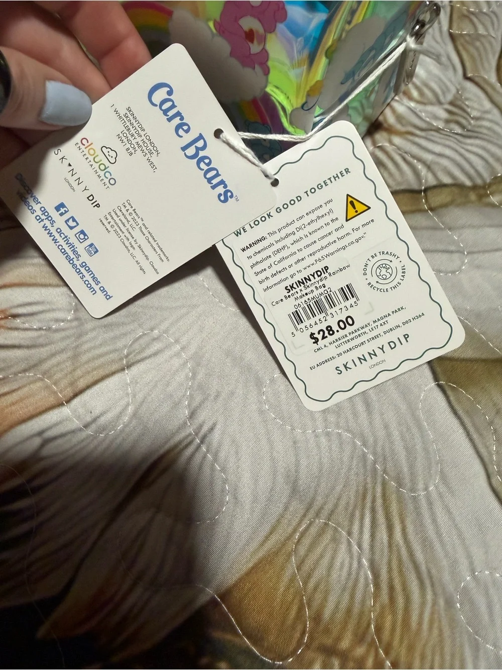 NWT Care Bears x Skinnydip Holographic Rainbow Makeup Bag